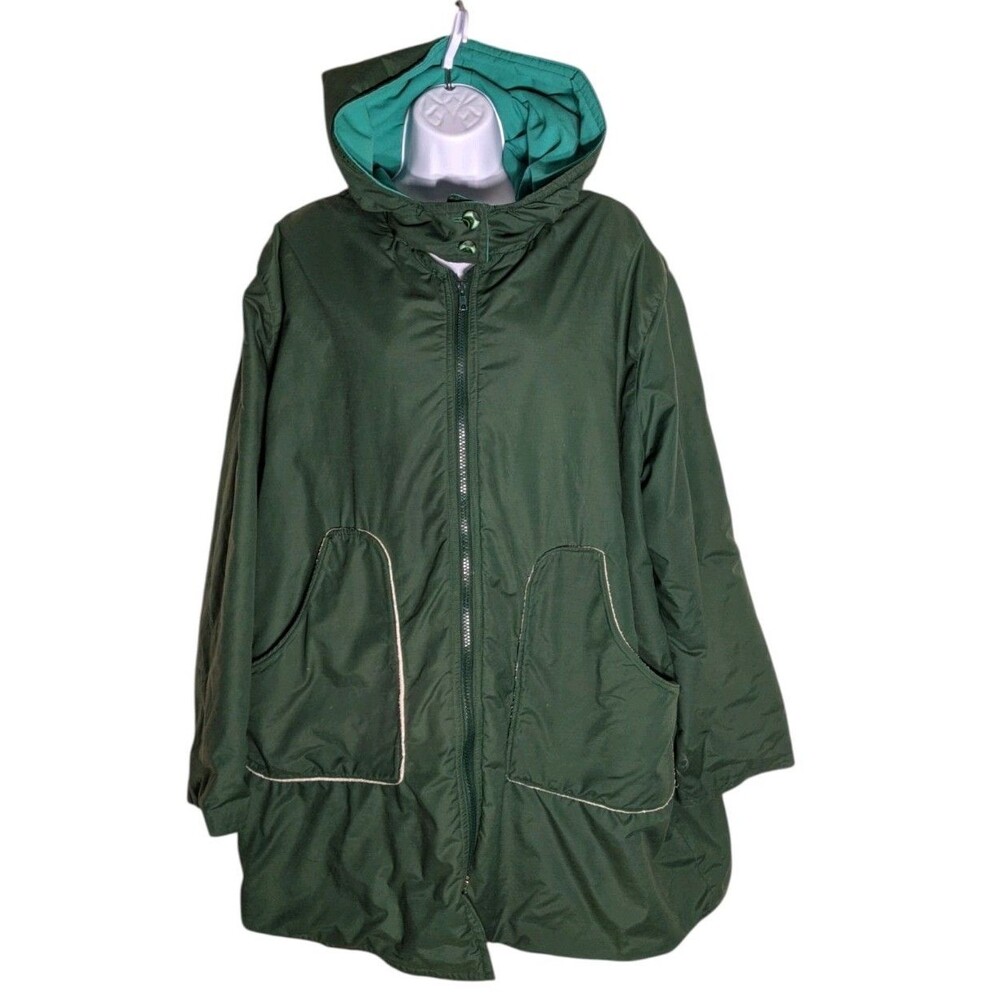 Vintage Handmade Green Hooded Jacket XL Coat Fleece Pockets Fisherman Gorp Core